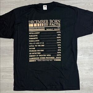Fruit of the Loom Black T-Shirt with December Born Facts